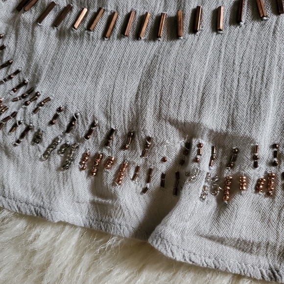 Free People Ferris Wheel Beaded Mock Neck Open Back Top Gray Size XS - Picture 12 of 16